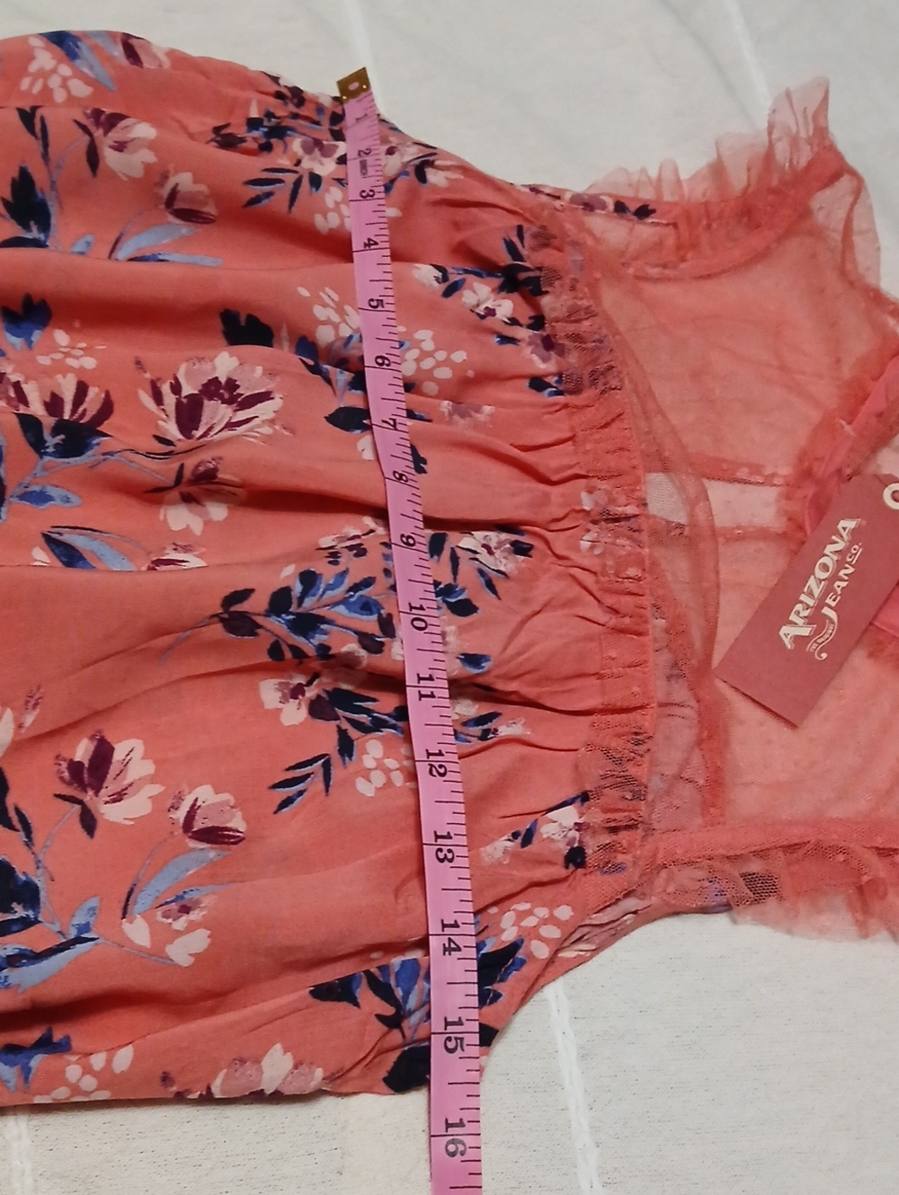 Arizona Jean Company Peach Pink Mesh Ruffle Top - Picture 7 of 8
